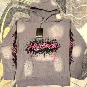 Hell star Flames Gray and Pink Logo Hoodie Men’s Size Large